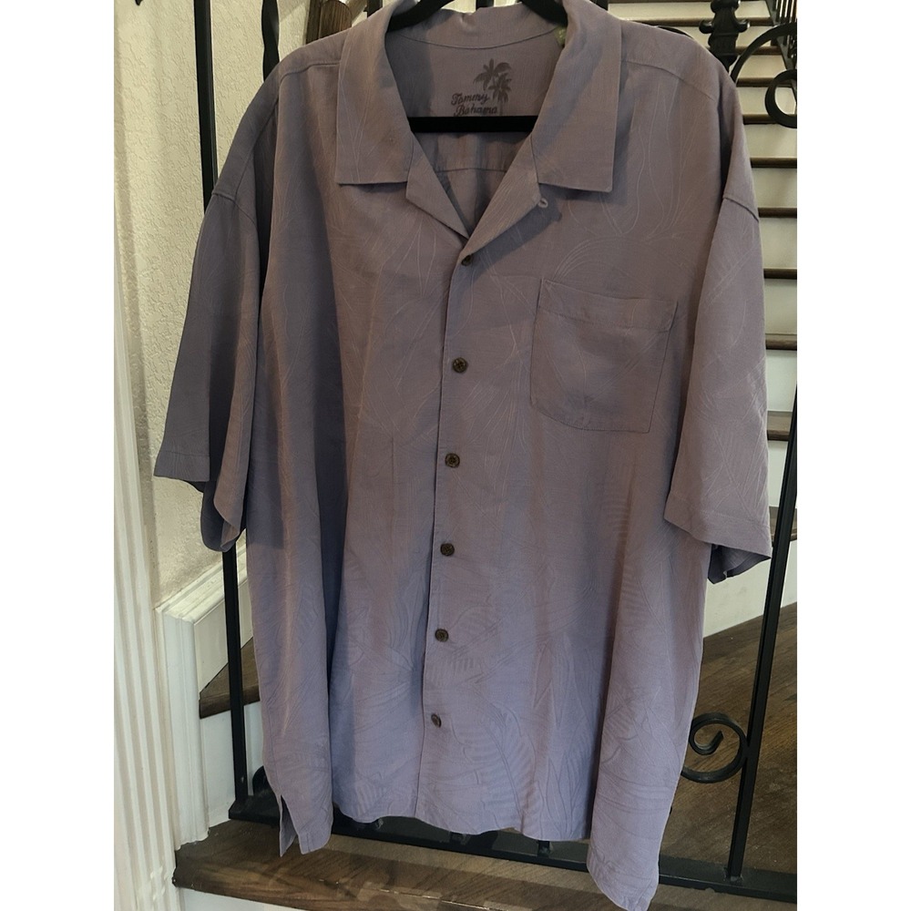Men's Size XXL Tommy Bahama Shirt Purple Button Down Short Sleeves Silk